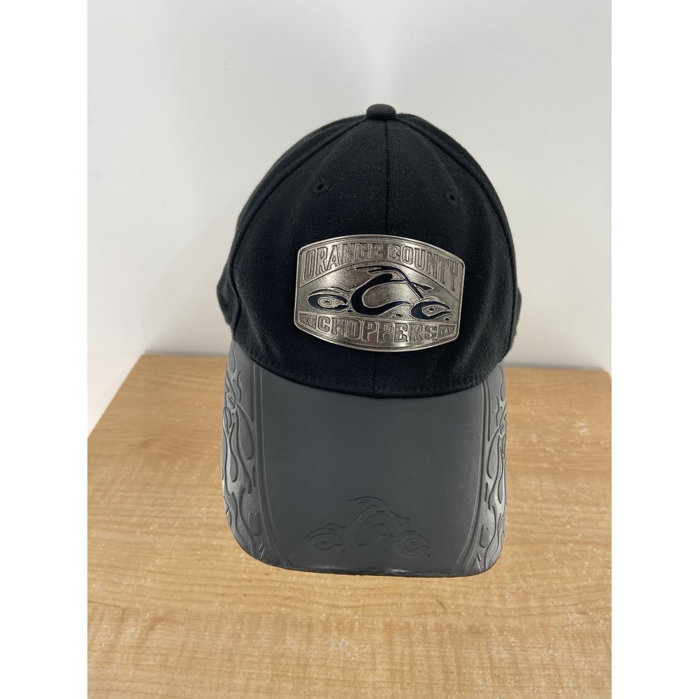 Orange County Choppers Hat‎ Men's Black Rubber Flame Brim Adjustable
